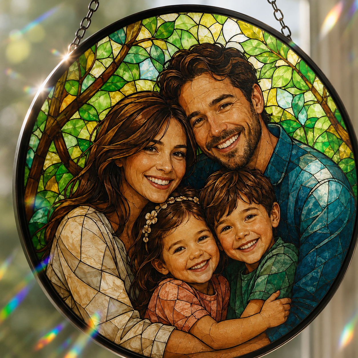 Custom Dad With Family Photo Stained Glass Suncatcher – Personalized Dad Gifts | Gift For Dad TOM99
