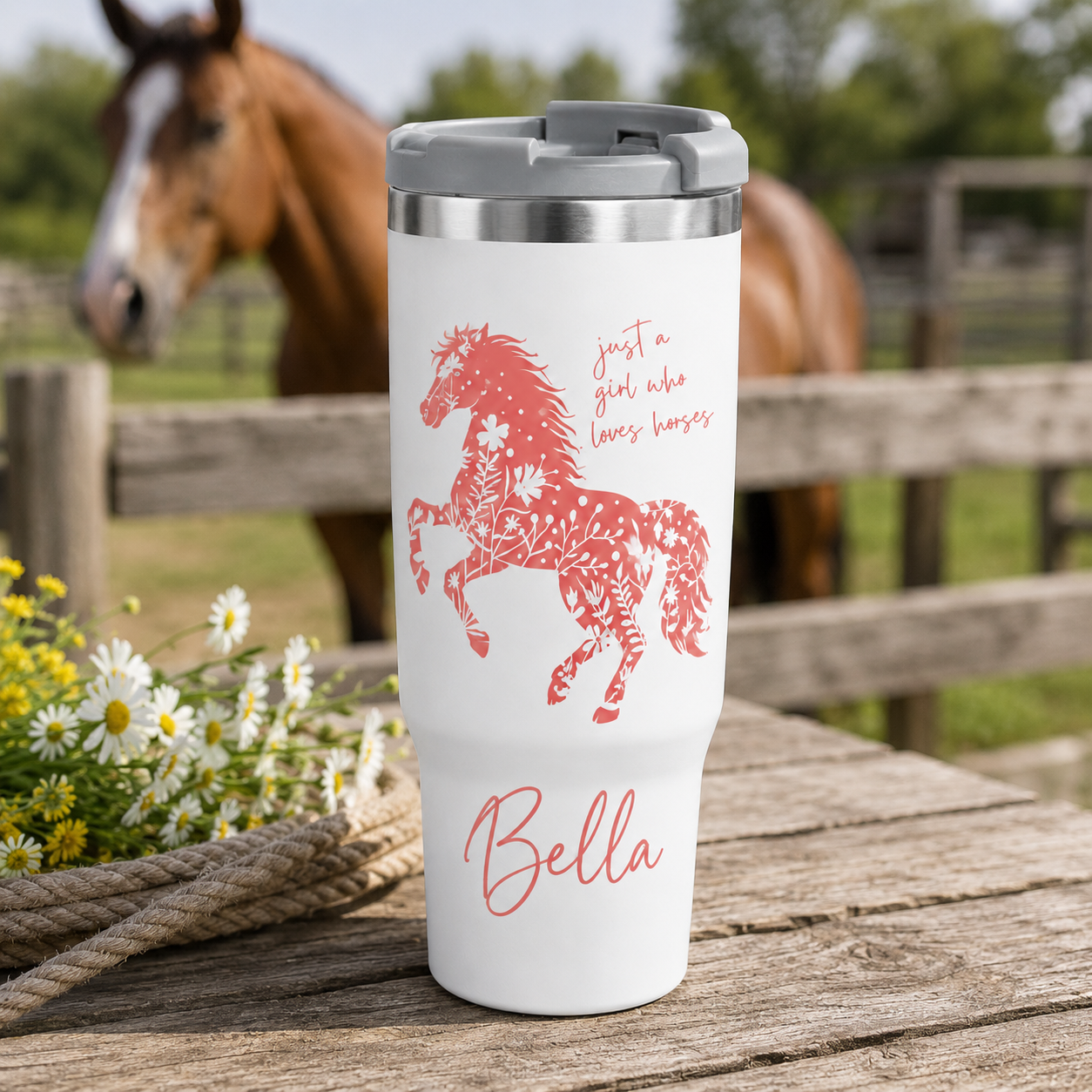 Custom Photo Little Girl Horse 30oz Tumbler | Gift For Horse Lovers | Pet Lover Gifts TOM99
