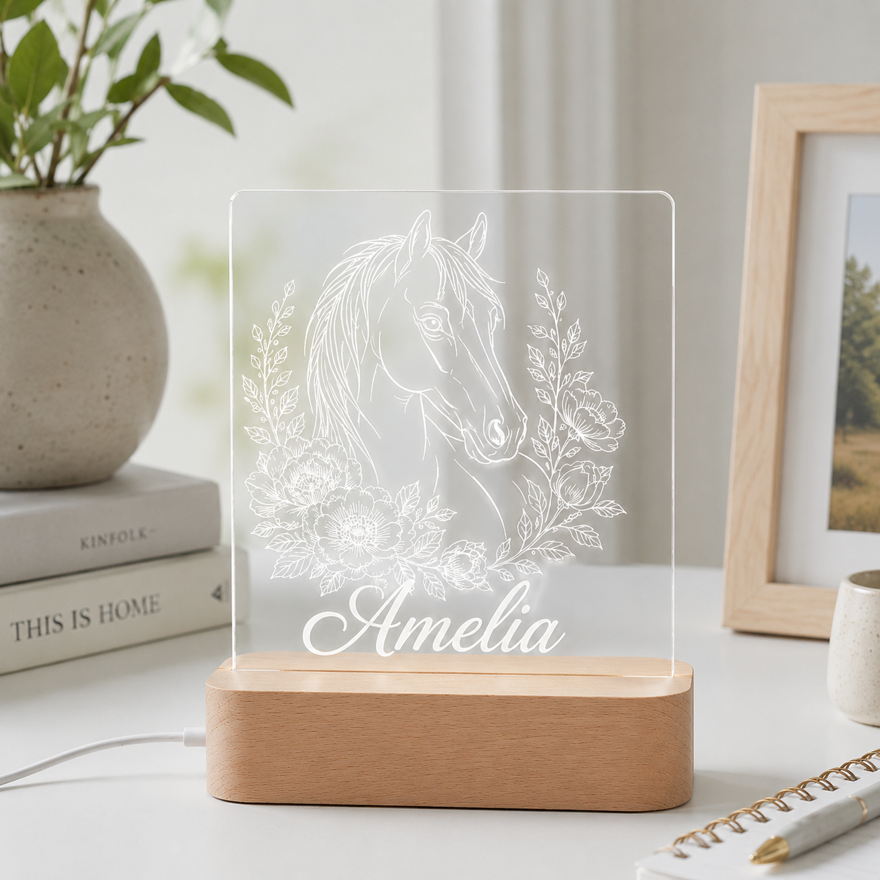 Custom Photo  Wooden Led Light | Personalized Horse Photo Wooden Led Light | Gift For Horse Lovers TOM99