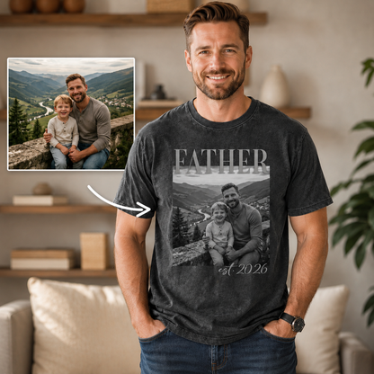 Custom Photo Father Wash T-Shirt, Personalized Dad Gifts | Gift For Dad TOM99