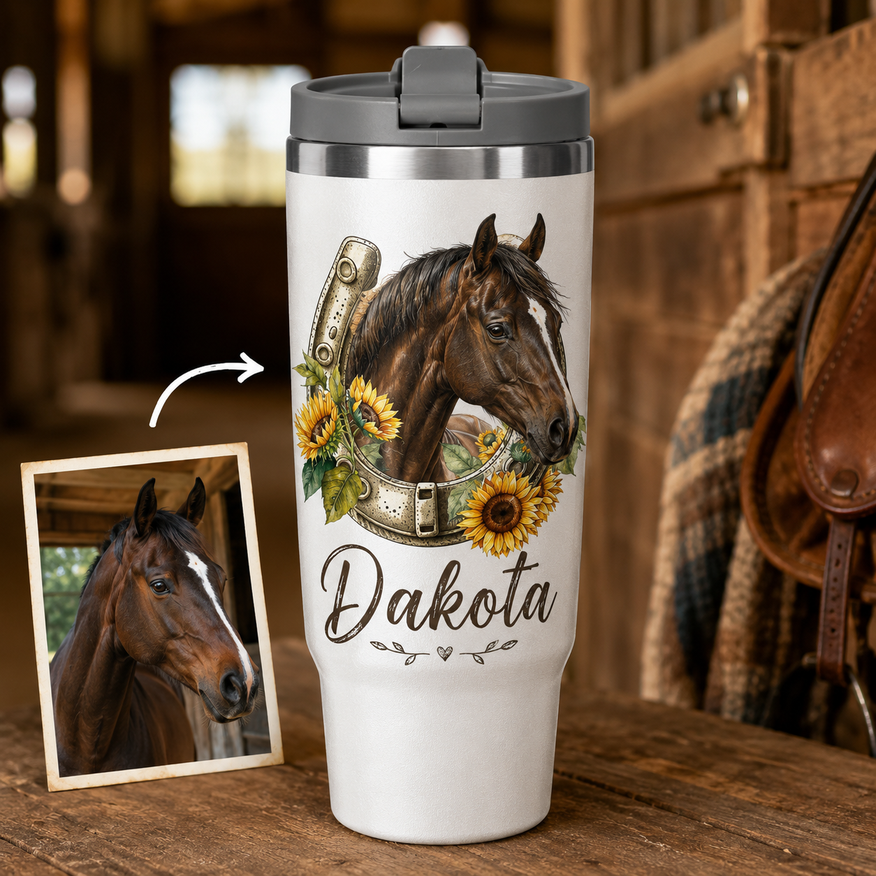 Custom Photo Flower Horse 30oz Tumbler | Gift For Horse Lovers | Pet Lover Gifts TOM99