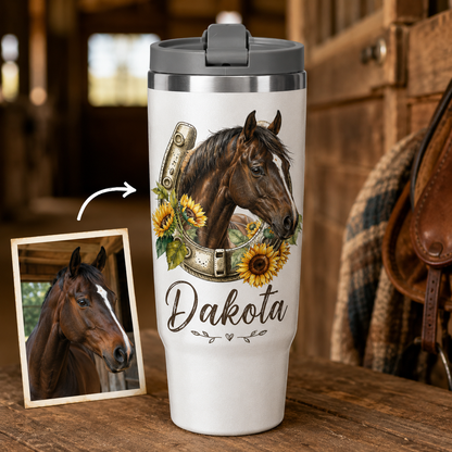 Custom Photo Flower Horse 30oz Tumbler | Gift For Horse Lovers | Pet Lover Gifts TOM99