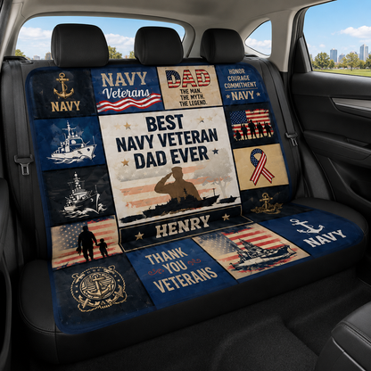 Personalized Navy Dad Car Rear Seat Cover, Custom Back Seat Protector For Dad, Gift For Dad TOM99