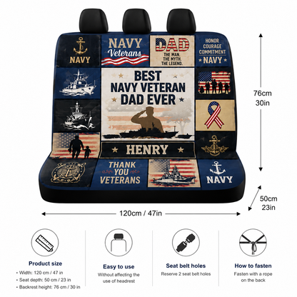 Personalized Navy Dad Car Rear Seat Cover, Custom Back Seat Protector For Dad, Gift For Dad TOM99