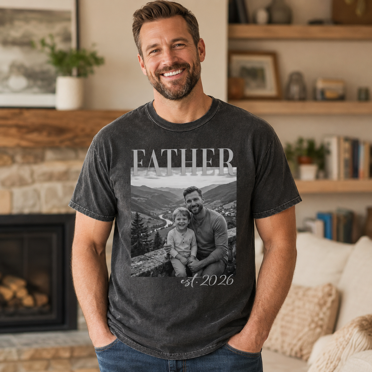 Custom Photo Father Wash T-Shirt, Personalized Dad Gifts | Gift For Dad TOM99