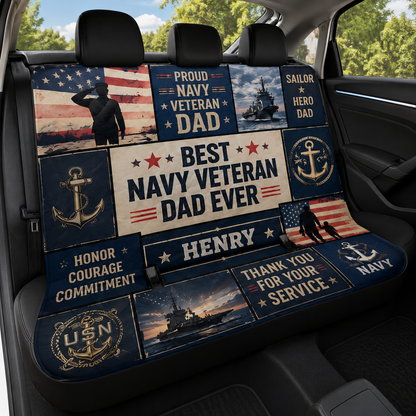 Personalized Navy Dad Car Rear Seat Cover, Custom Back Seat Protector For Dad, Gift For Dad TOM99