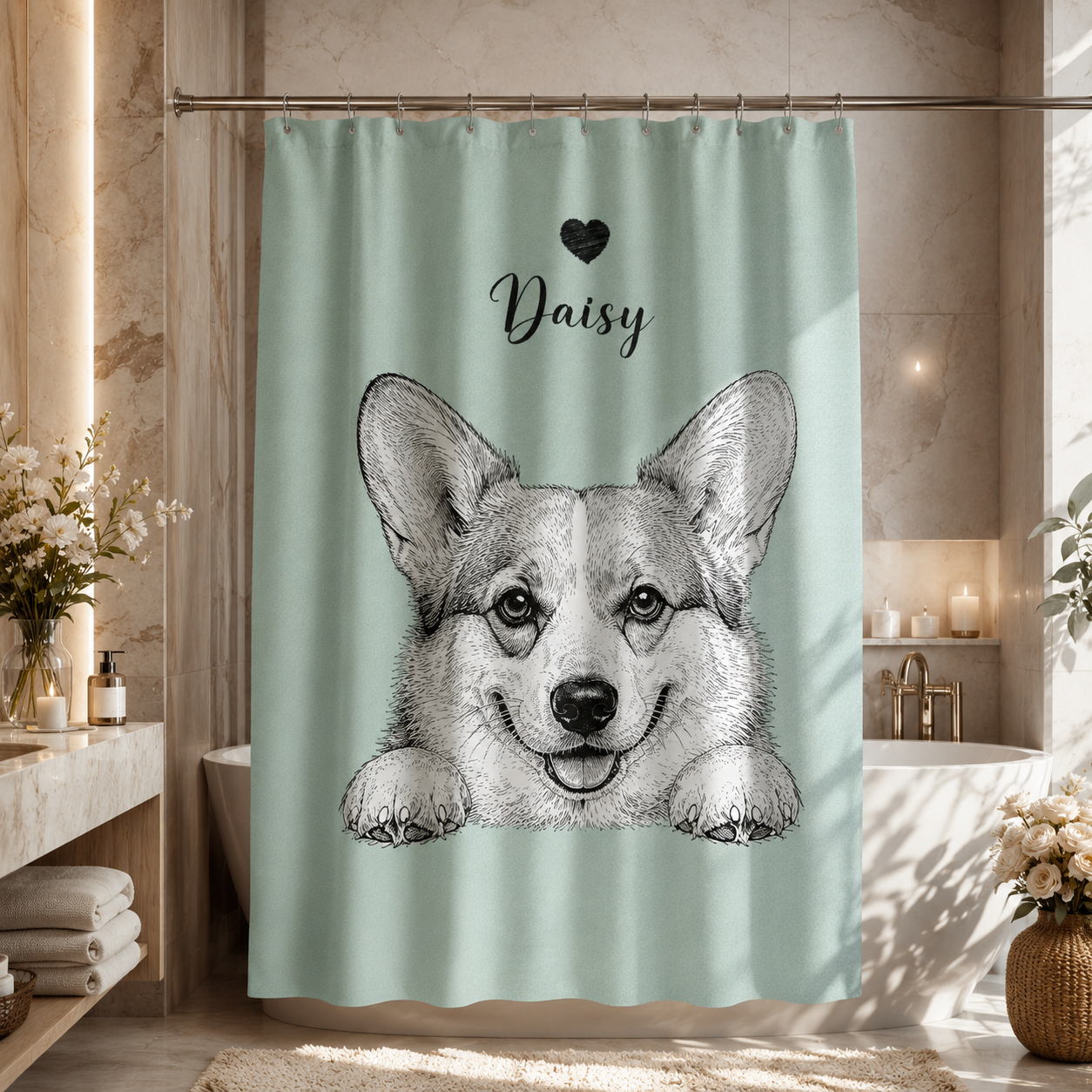 Custom Photo Dog Shower Curtain | Gift For Dog Lovers