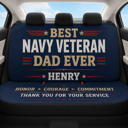 Personalized Navy Dad Car Rear Seat Cover, Custom Back Seat Protector For Dad, Gift For Dad TOM99
