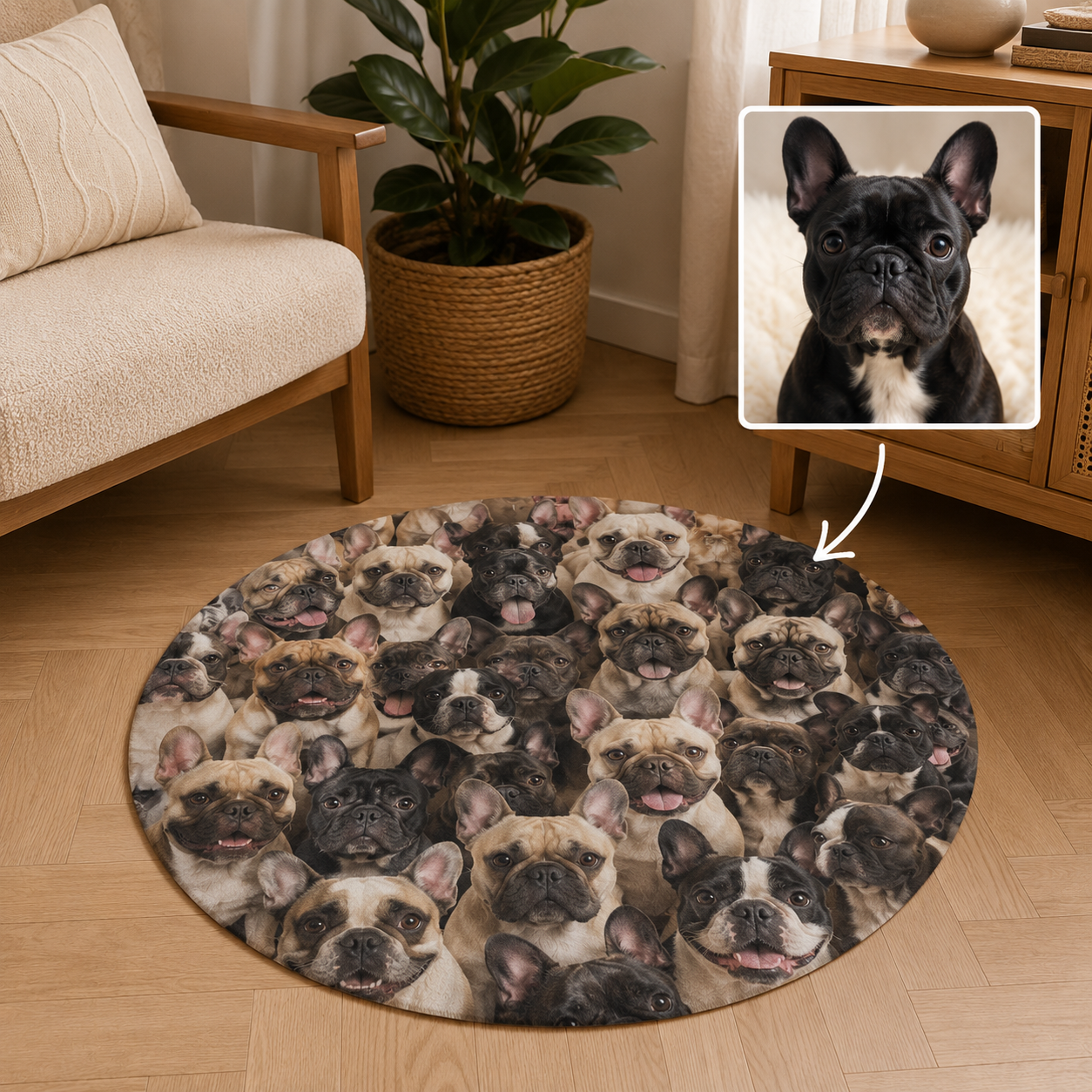 Custom Photo Dog Face Round Carpet | Photo Pet Round Rug | Gift For Dog Lovers