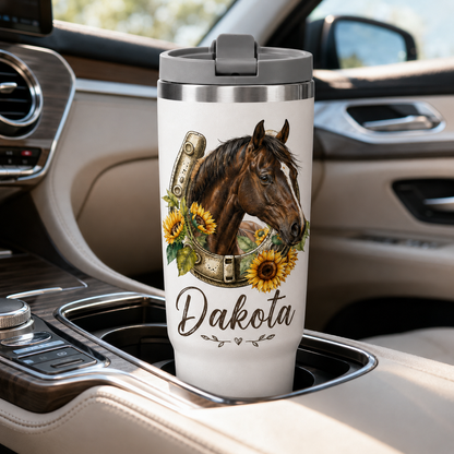 Custom Photo Flower Horse 30oz Tumbler | Gift For Horse Lovers | Pet Lover Gifts TOM99