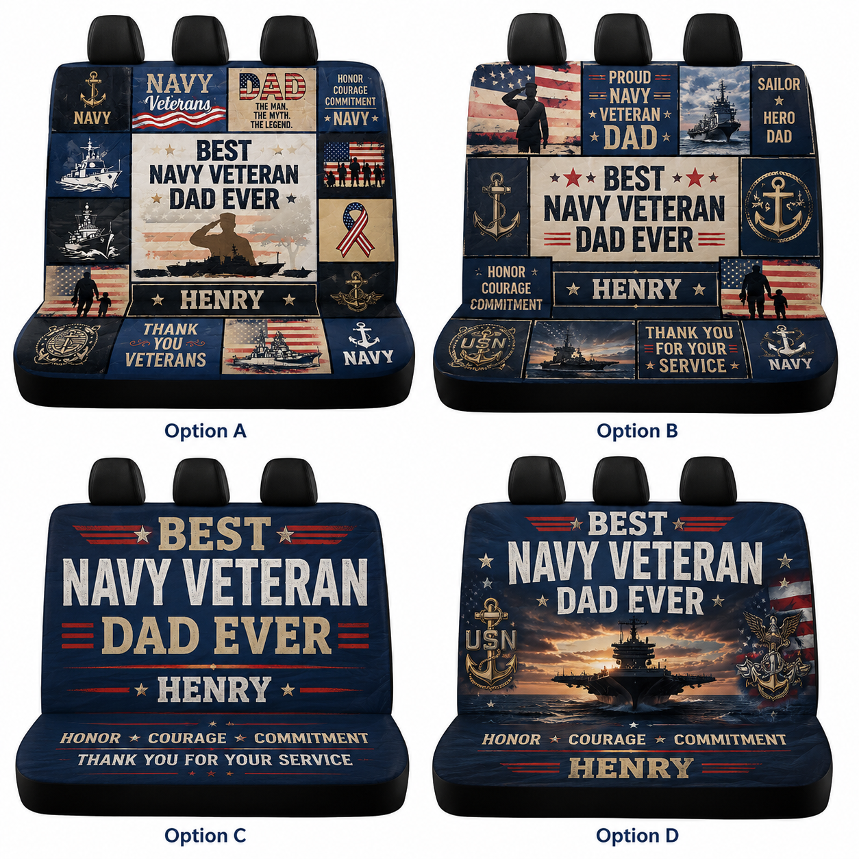 Personalized Navy Dad Car Rear Seat Cover, Custom Back Seat Protector For Dad, Gift For Dad TOM99