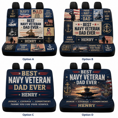 Personalized Navy Dad Car Rear Seat Cover, Custom Back Seat Protector For Dad, Gift For Dad TOM99
