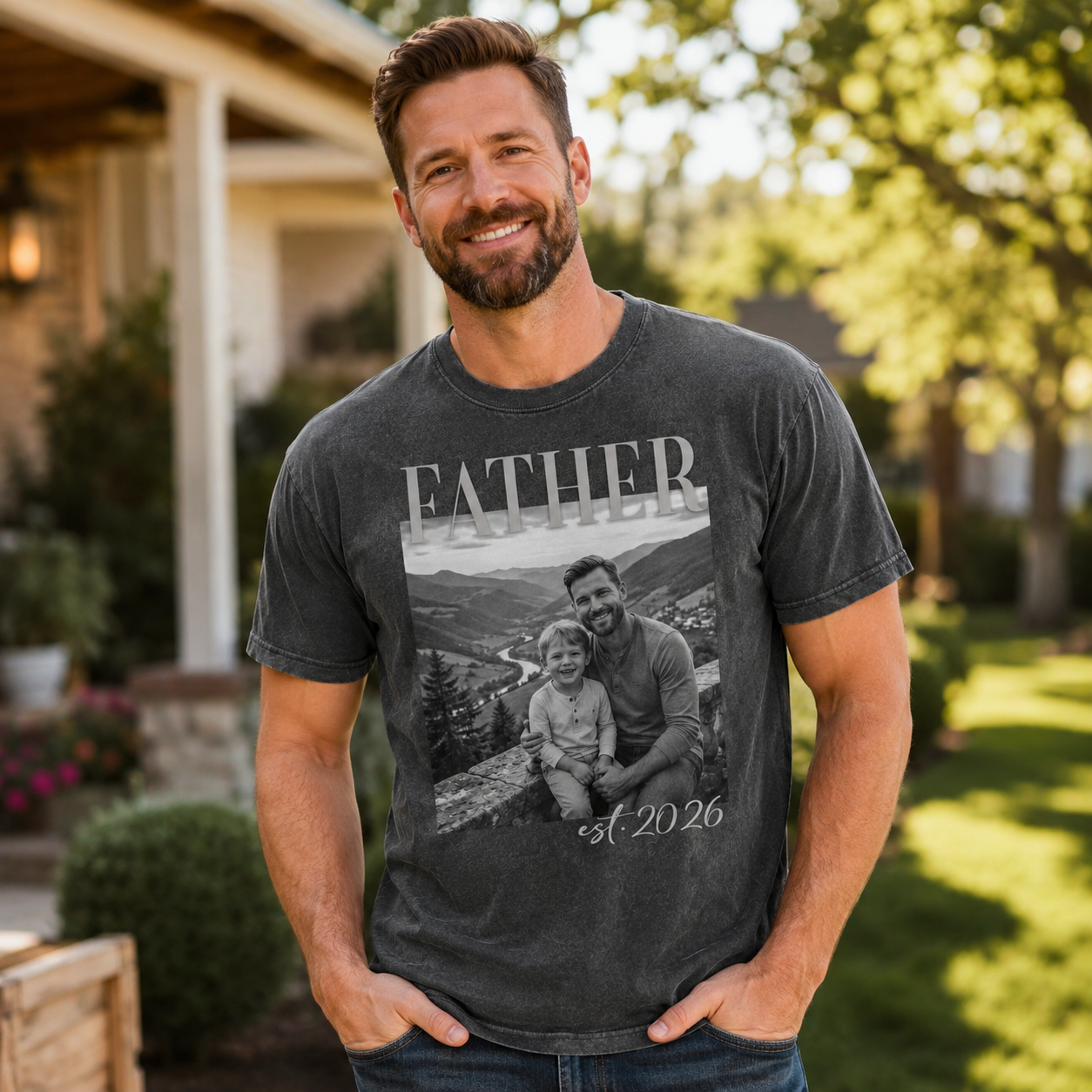 Custom Photo Father Wash T-Shirt, Personalized Dad Gifts | Gift For Dad TOM99
