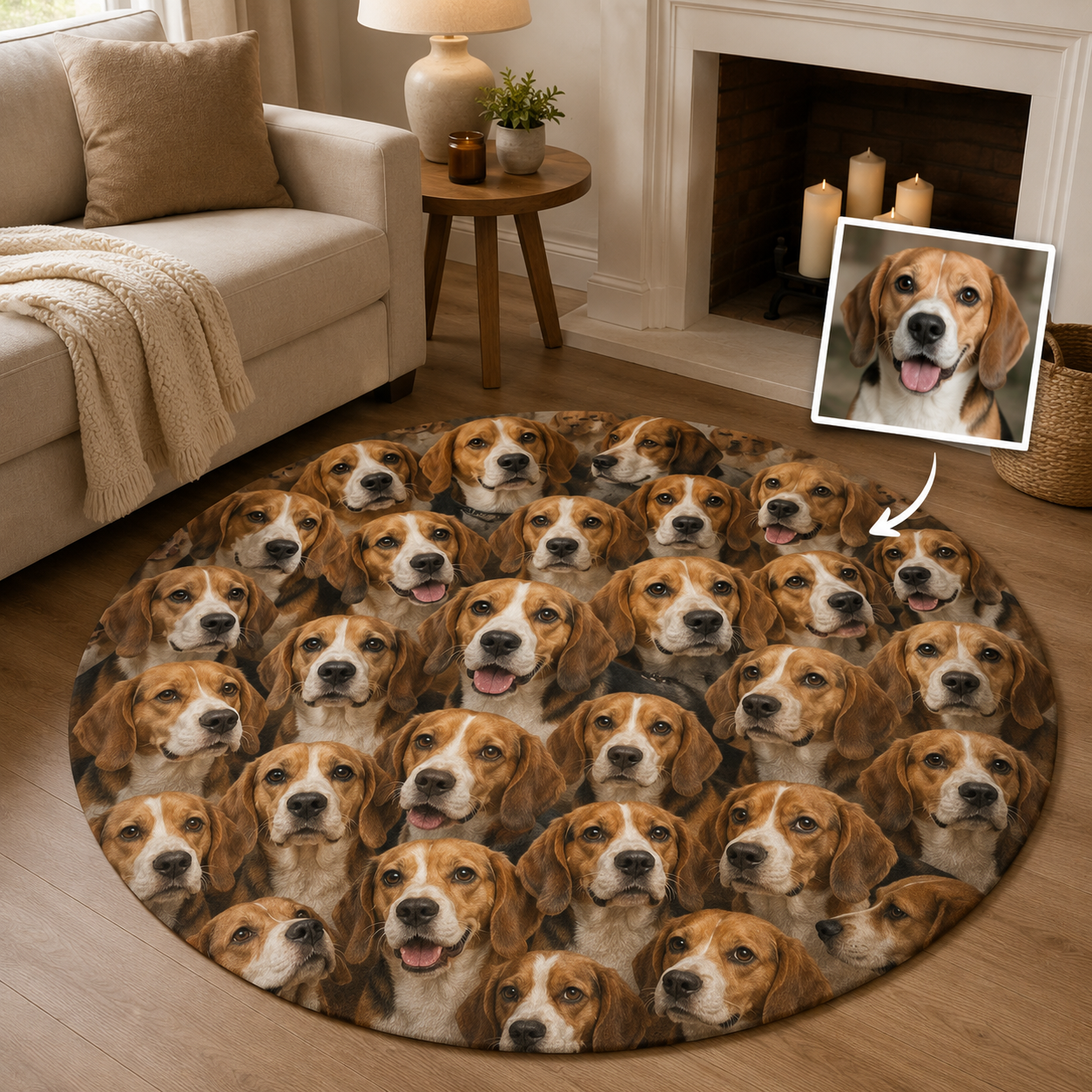 Custom Photo Dog Face Round Carpet | Photo Pet Round Rug | Gift For Dog Lovers