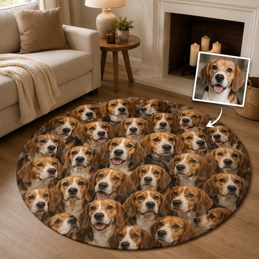 Custom Photo Dog Face Round Carpet | Photo Pet Round Rug | Gift For Dog Lovers