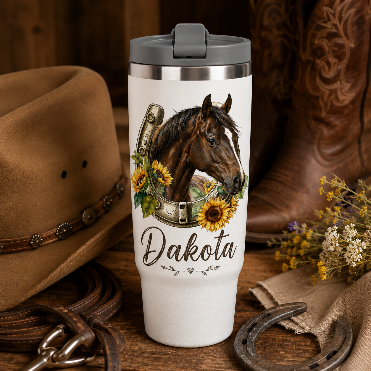Custom Photo Flower Horse 30oz Tumbler | Gift For Horse Lovers | Pet Lover Gifts TOM99