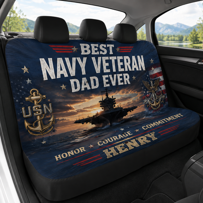 Personalized Navy Dad Car Rear Seat Cover, Custom Back Seat Protector For Dad, Gift For Dad TOM99