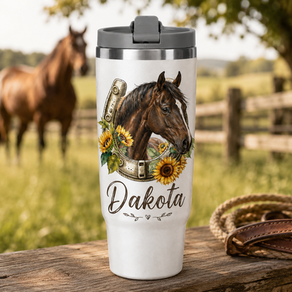 Custom Photo Flower Horse 30oz Tumbler | Gift For Horse Lovers | Pet Lover Gifts TOM99