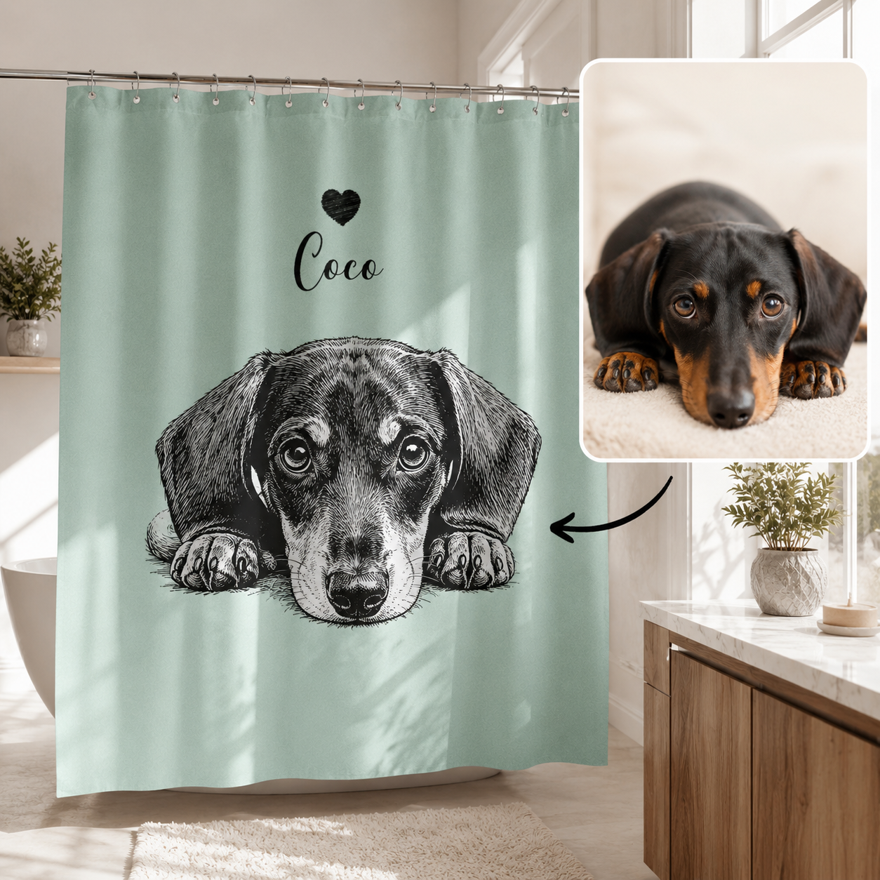 Custom Photo Dog Shower Curtain | Gift For Dog Lovers