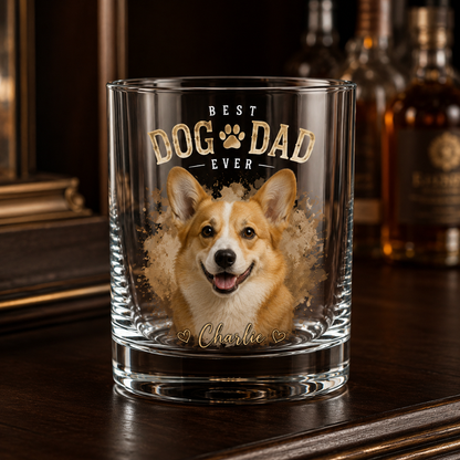 Custom Photo Best Dog Dad Whiskey Glass | Personalized Pet Photo Gifts | Gift For Dog Lovers | Father's Day Gifts