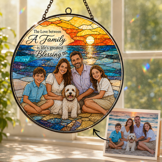 Custom Dad Family Blessing Photo Stained Glass Suncatcher – Personalized Dad Gifts | Gift For Dad TOM99