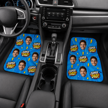 Personalized Super Dad Flannel Car Floor Mats, Custom Dad Floor Mats, Gift For Dad TOM99