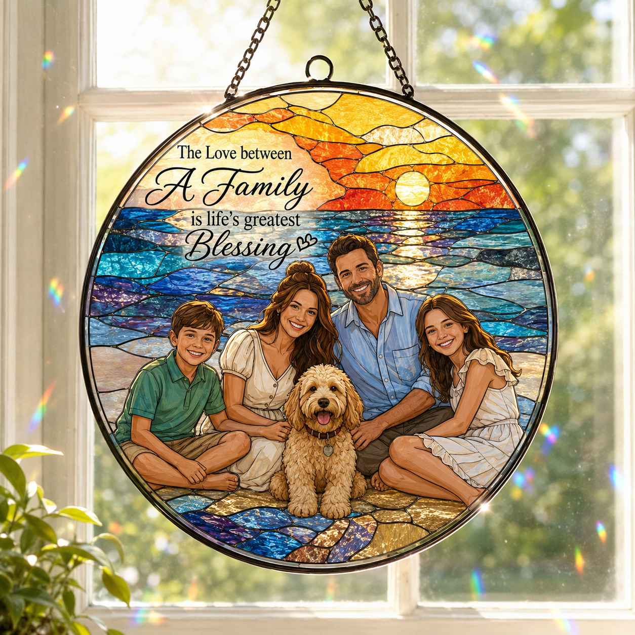 Custom Dad Family Blessing Photo Stained Glass Suncatcher – Personalized Dad Gifts | Gift For Dad TOM99