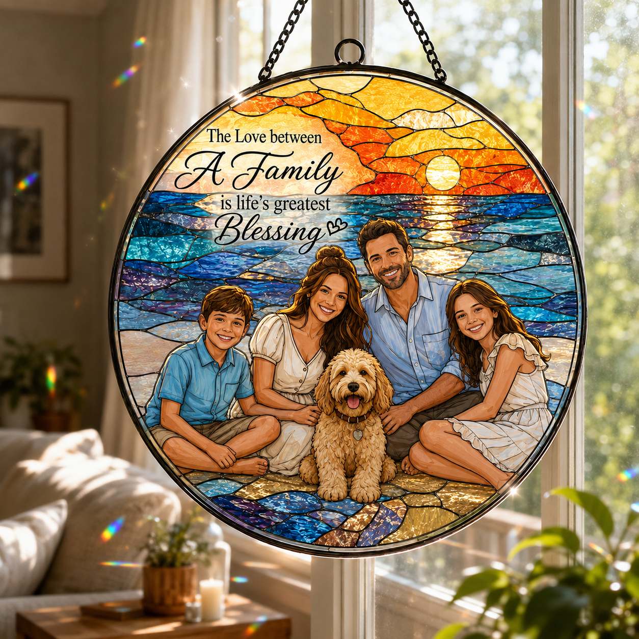 Custom Dad Family Blessing Photo Stained Glass Suncatcher – Personalized Dad Gifts | Gift For Dad TOM99