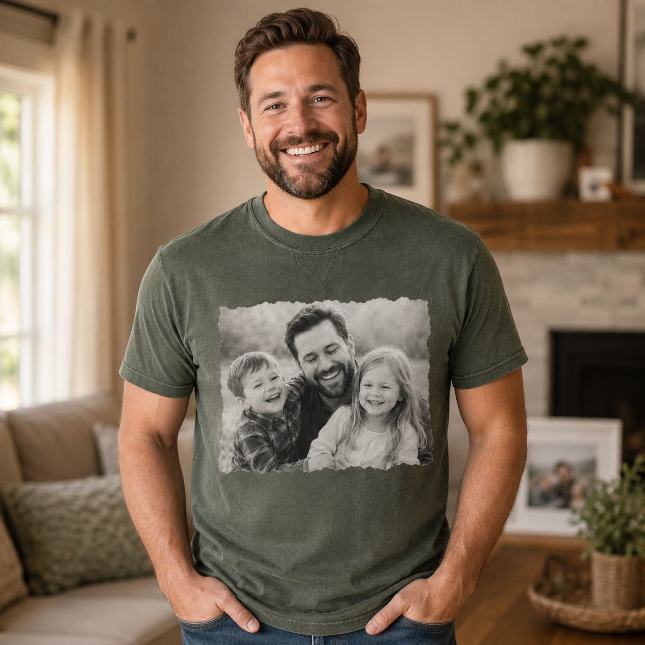 Custom Kids & Dad Photo Wash T-Shirt, Personalized Dad Gifts | Gift For Dad TOM99