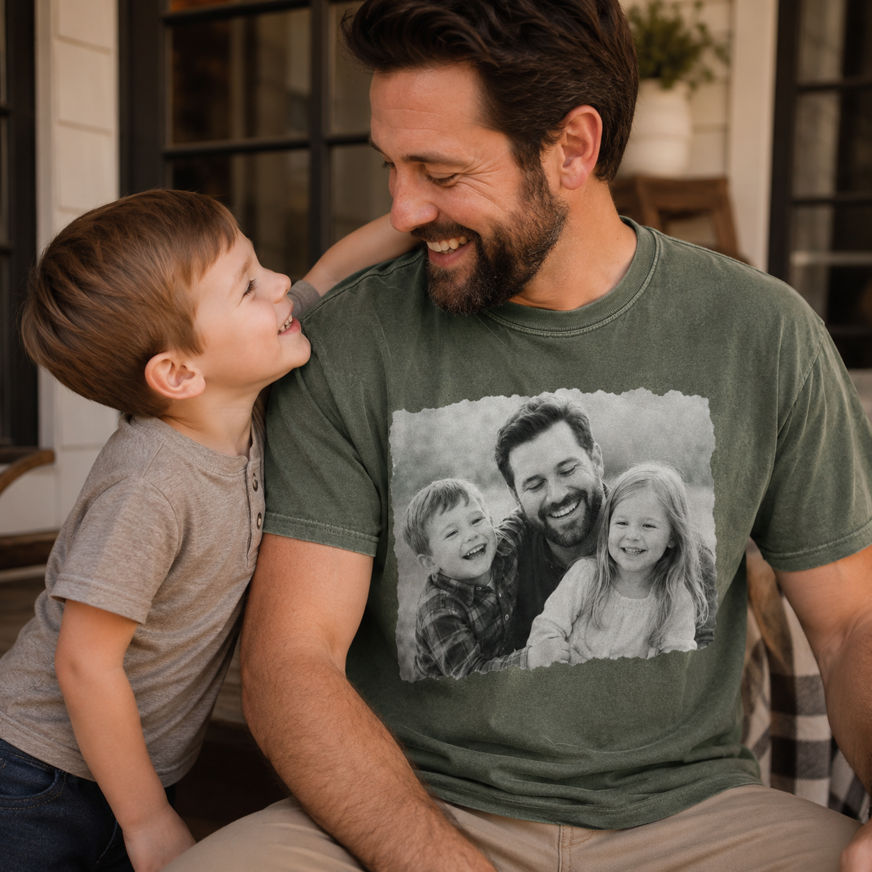 Custom Kids & Dad Photo Wash T-Shirt, Personalized Dad Gifts | Gift For Dad TOM99
