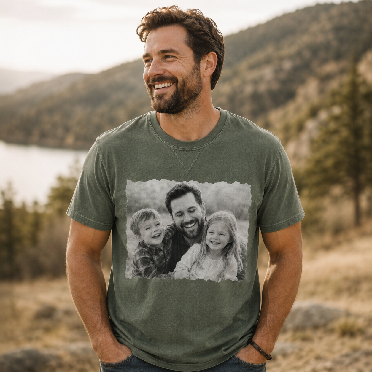 Custom Kids & Dad Photo Wash T-Shirt, Personalized Dad Gifts | Gift For Dad TOM99