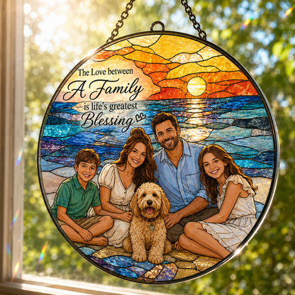 Custom Dad Family Blessing Photo Stained Glass Suncatcher – Personalized Dad Gifts | Gift For Dad TOM99