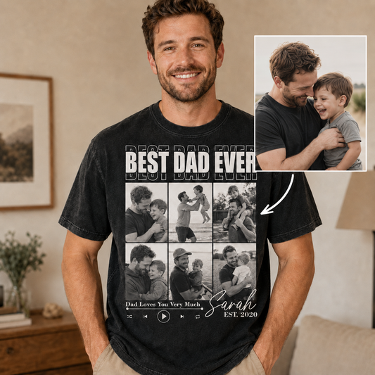 Custom Best Dad Ever Photo Wash T-Shirt, Personalized Dad Gifts | Gift For Dad TOM99