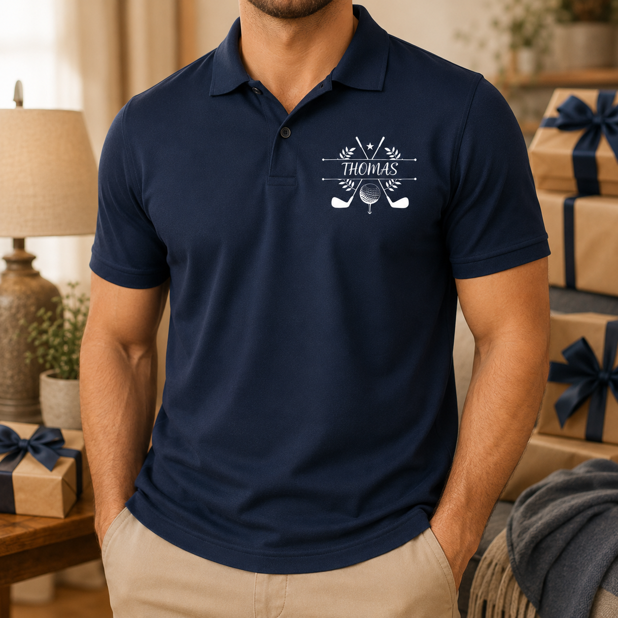 Custom Photo Dad Golf Lover Polo Shirt, Personalized Polo Shirt For Husband Dad Grandfather TOM99