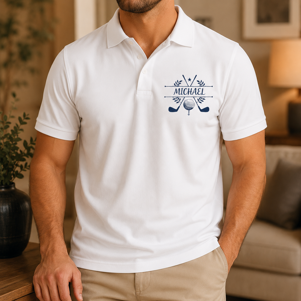 Custom Photo Dad Golf Lover Polo Shirt, Personalized Polo Shirt For Husband Dad Grandfather TOM99
