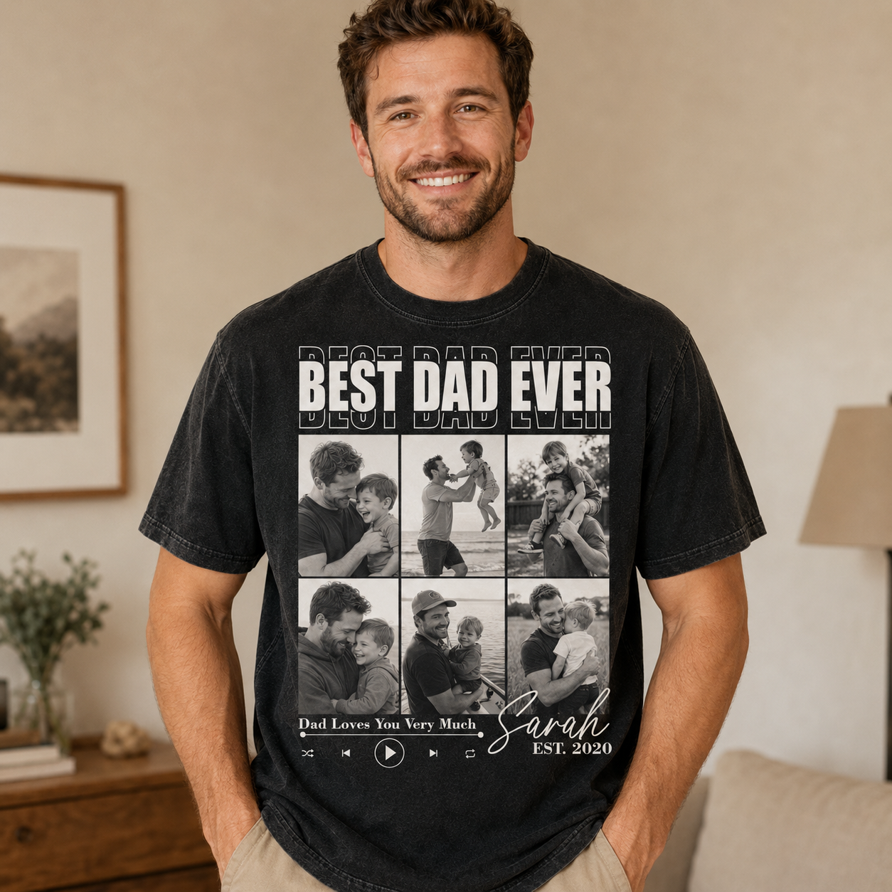 Custom Best Dad Ever Photo Wash T-Shirt, Personalized Dad Gifts | Gift For Dad TOM99