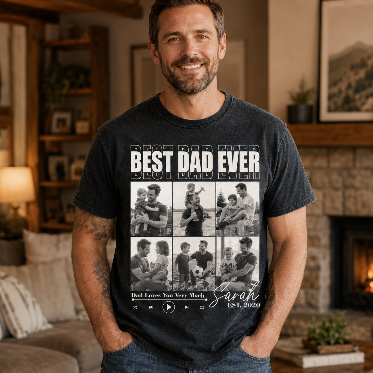 Custom Best Dad Ever Photo Wash T-Shirt, Personalized Dad Gifts | Gift For Dad TOM99