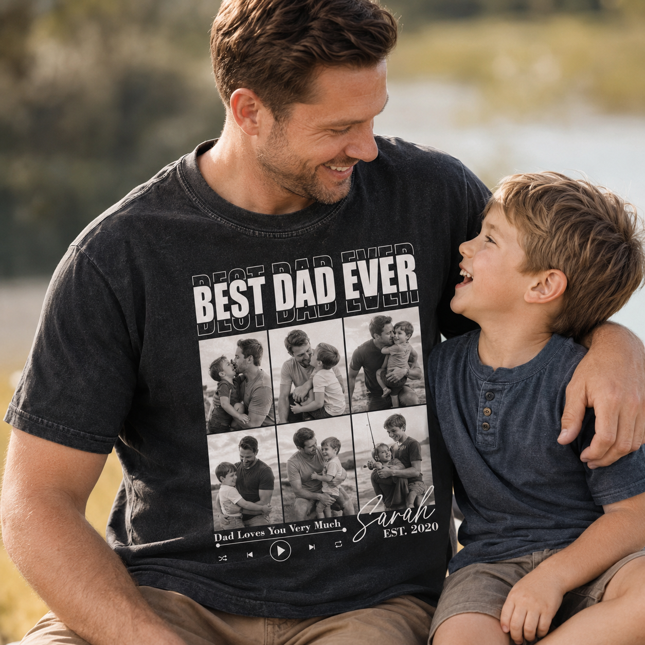 Custom Best Dad Ever Photo Wash T-Shirt, Personalized Dad Gifts | Gift For Dad TOM99