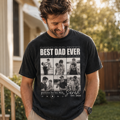 Custom Best Dad Ever Photo Wash T-Shirt, Personalized Dad Gifts | Gift For Dad TOM99
