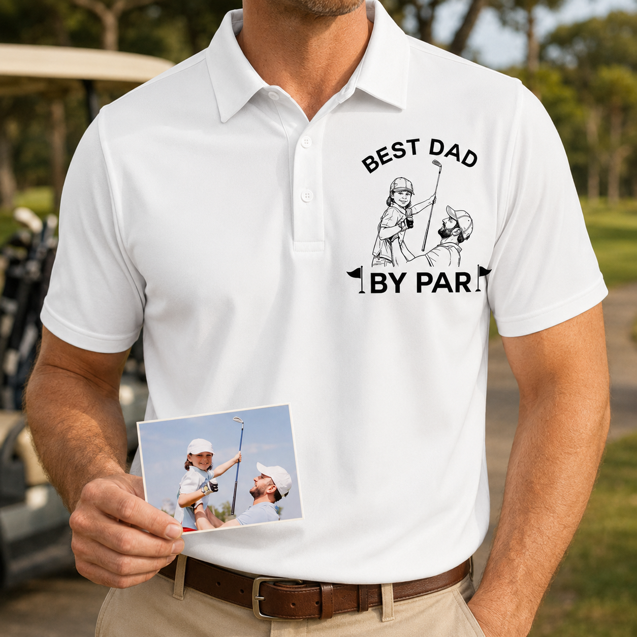 Custom Photo Best Dad By Par Polo Shirt, Personalized Polo Shirt For Husband Dad Grandfather