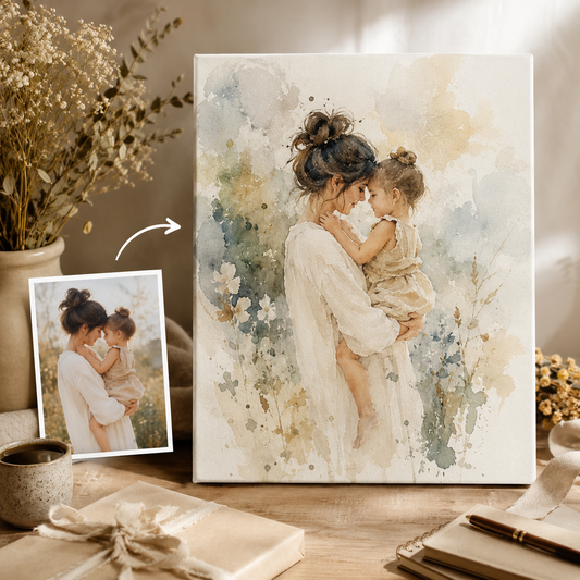 Custom Mom Watercolor Photo Canvas Wall Art - Custom Gift For Mom TOM99