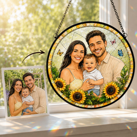 Custom Family Dad Photo Stained Glass Suncatcher – Personalized Dad Gifts | Gift For Dad TOM99