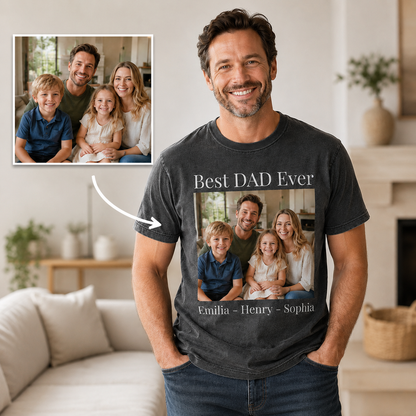 Custom Family Dad Photo Wash T-Shirt, Personalized Dad Gifts | Gift For Dad TOM99