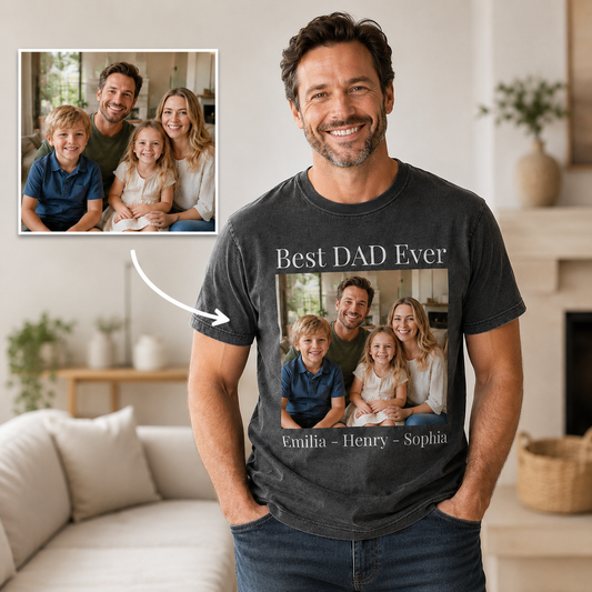 Custom Family Dad Photo Wash T-Shirt, Personalized Dad Gifts | Gift For Dad TOM99