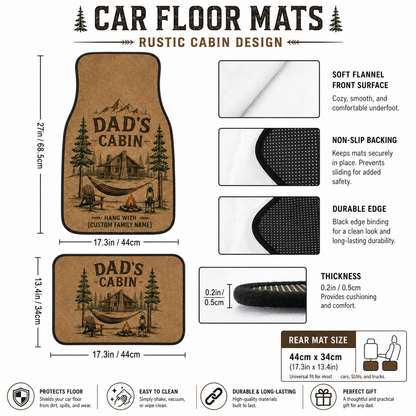 Personalized Dad's Cabin Flannel Car Floor Mats, Custom Dad Floor Mats, Gift For Dad TOM99