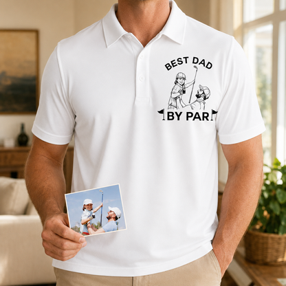 Custom Photo Best Dad By Par Polo Shirt, Personalized Polo Shirt For Husband Dad Grandfather