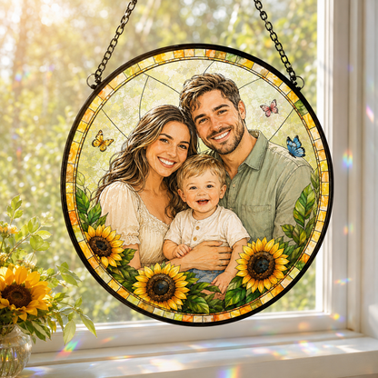 Custom Family Dad Photo Stained Glass Suncatcher – Personalized Dad Gifts | Gift For Dad TOM99