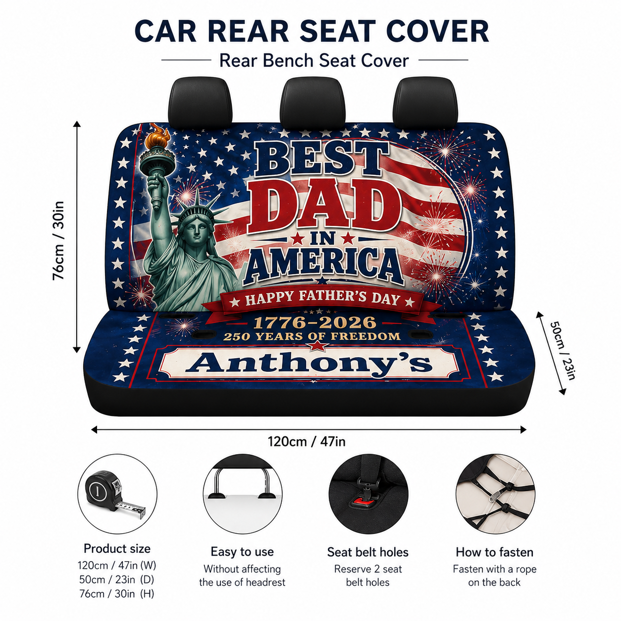 Personalized Best Dad US Car Rear Seat Cover, Custom Back Seat Protector For Dad, Gift For Dad TOM99