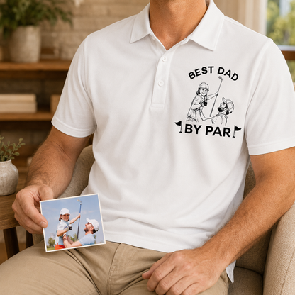 Custom Photo Best Dad By Par Polo Shirt, Personalized Polo Shirt For Husband Dad Grandfather
