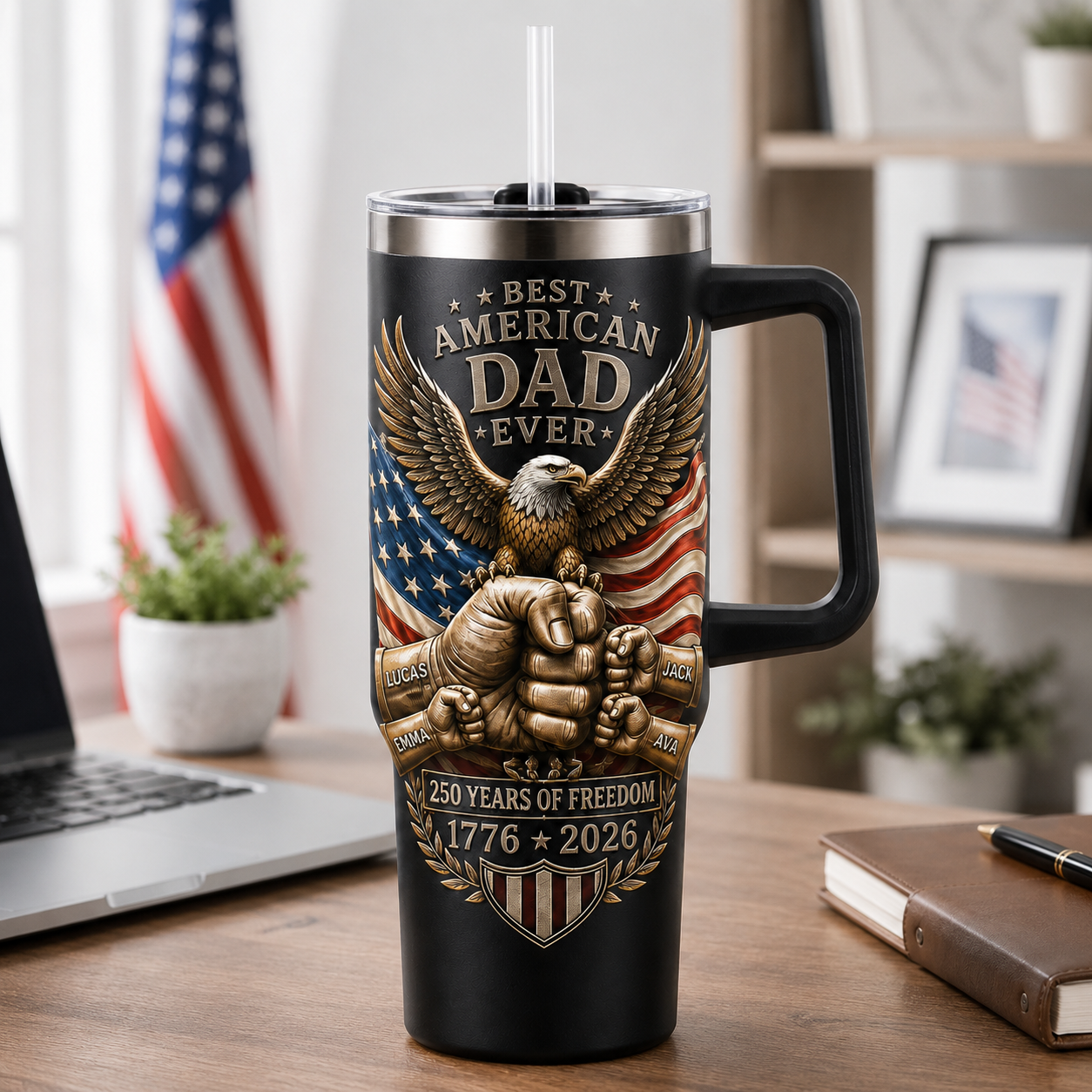 Custom American Dad 40oz Tumbler, Personalized Dad Tumbler, Father’s Day Gift TOM99